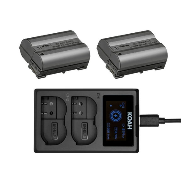 Nikon EN-EL15c Rechargeable Li-ion Battery (2-Pack) Bundle with USB-C Charger with LCD Display for Nikon EN-EL15 Battery (2 Items)
