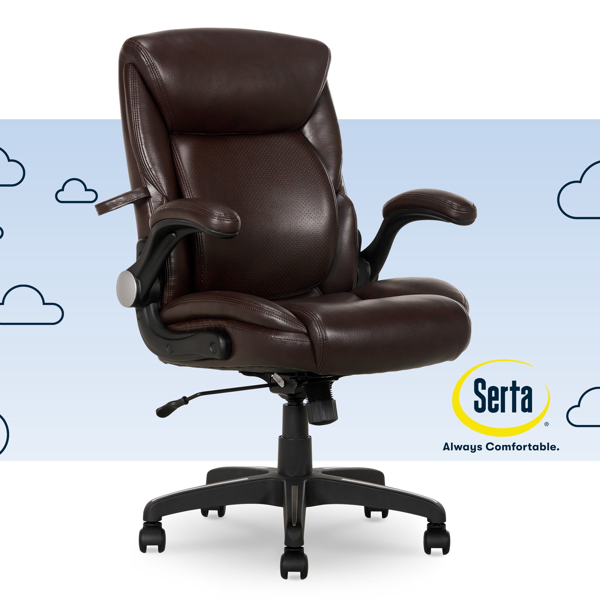 Serta Air Lumbar Bonded Leather Manager Office Chair Brown Faux Leather