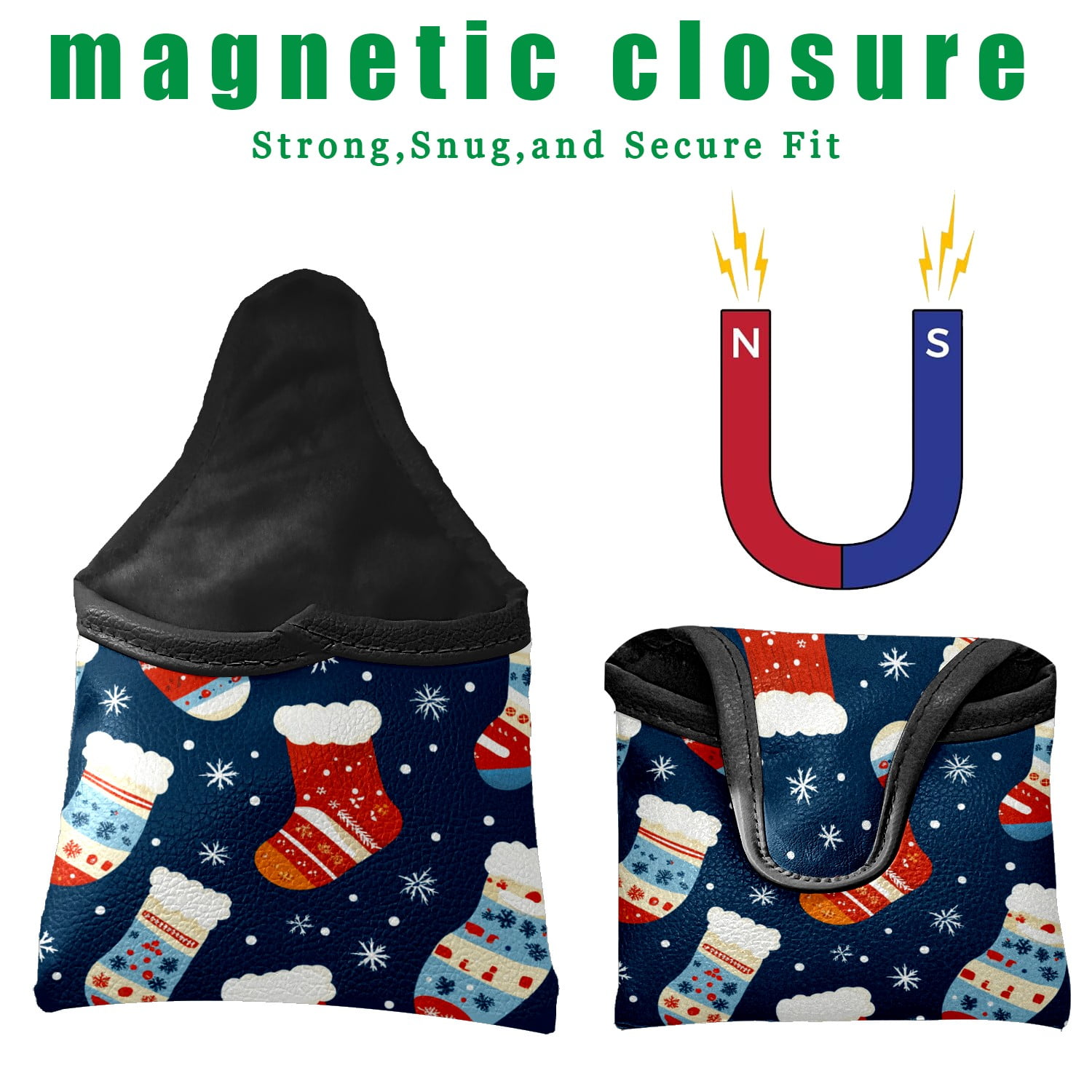 Golf Mallet Putter Cover Premium Leather Waterproof Golf Putter Head Cover with Magnetic Closure Christmas Stockings