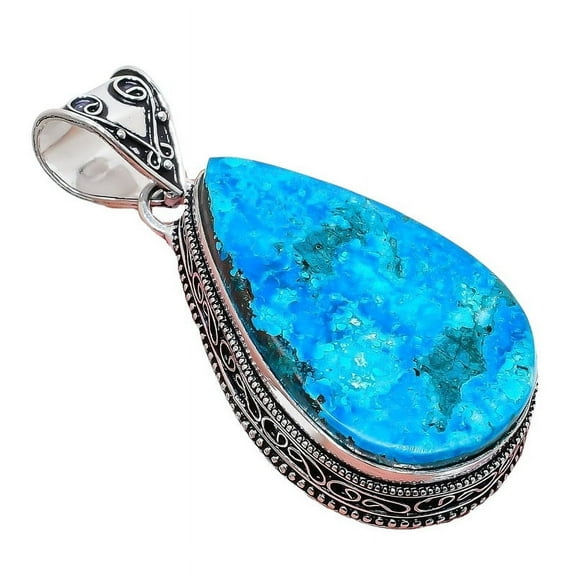 Tibetan Turquoise Gemstone Handmade 925 Sterling Silver Jewelry Pendant 2.17" AH-862