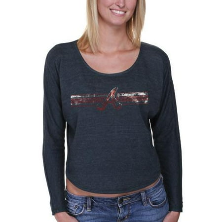 Dolman Crop - Atlanta Braves Women's Cropped Tri-Blend Dolman Long Sleeve T-Shirt - Navy Blue - M