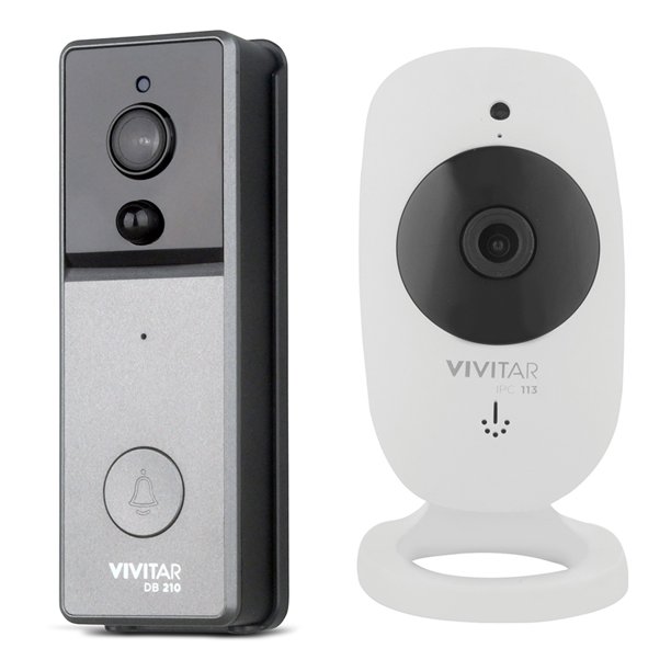 Vivitar DB-210-BLK IP Cam Doorbell with Indoor Chime & IPC113-WHT Smart