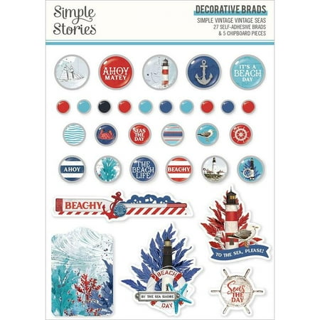 

Simple Vintage Vintage Seas Decorative Brads - Simple Stories