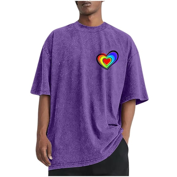 biudgviw Big and Tall Valentine Shirt for Men Drop Shoulder Heart Print Graphic Tees Soft Crewneck Short Sleeve T Shirts Streetwear S-5XL