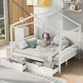 thumbnail image 4 of EUROCO Full Size House Bed with Two Drawers for Kids Teens, Solid Wood Platform Bed for Living Room, White, 4 of 11