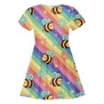 thumbnail image 3 of MIXUE Toddler Girls Casual Dresses Kids Summer Bee Festival Rainbow Print Crew Neck Short Sleeve A Line Slim Fashion Casual Dress Streetwear,Multicolor,8-9 Years, 3 of 3