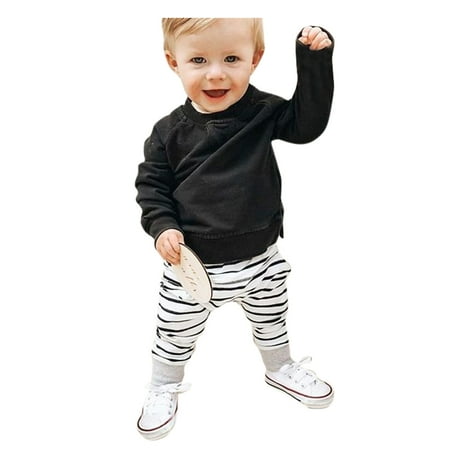 

Dadaria Toddler Clothes 0-24M Toddler Baby Boy Girl Long Sleeve Solid Tops Camouflage Stripe Pants Outfits Set Black 100 Toddler