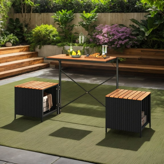 Spaco 2-in-1 Transforming Picnic Table and Chairs Set with Storage, Patio Conversation Set for Patio, Garden, Backyard, Brown