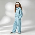 thumbnail image 2 of Gubotare Girl Clothes Winter Girls' Tracksuit Set Wide Leg Pants Solid Long Sleeve Stand Collar Sports & Active Wear 7T 8T (Blue,7-8 Years), 2 of 8