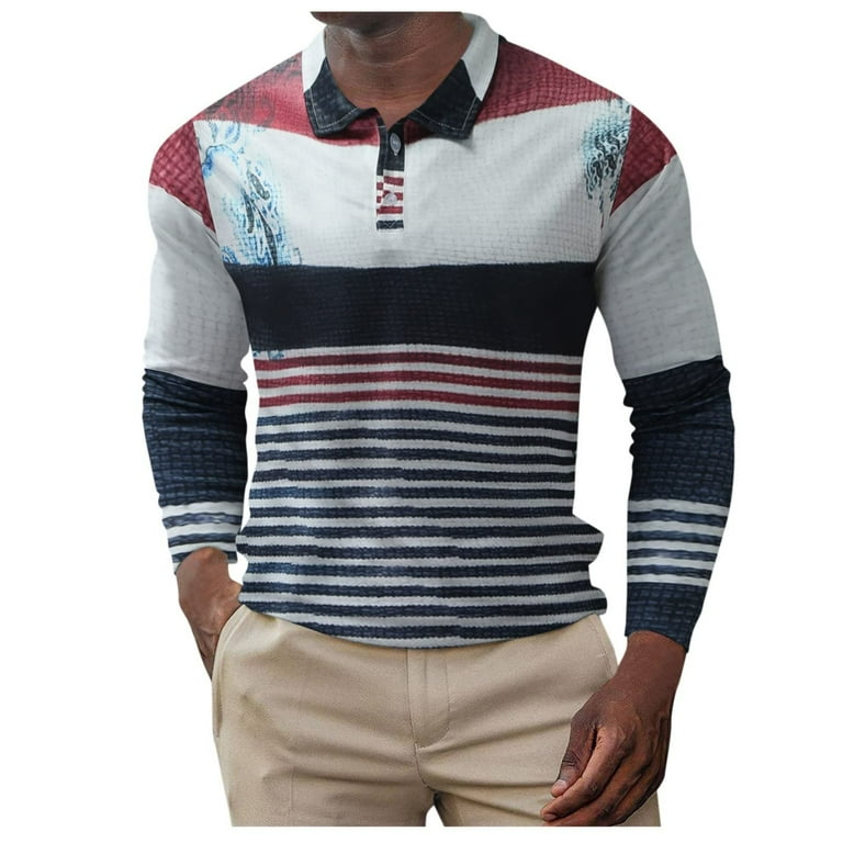Tagold Mens Button Down Polo Shirts Casual Long Sleeve Button Up Knit Polos Men s Stitching Lapel Colorblock Sweater Breathable Quickly Dry Shirts