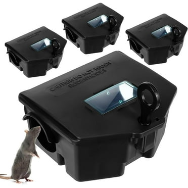 4 Pcs Rat Bait Station with Keys & Visible Window Indoor Outdoor for Rats Mice Squirrels Rodents, Reusable Traps for Storing Mouse Poisoning Bait Blocks, Safe Pest Control for Kids & Pets (Medium)