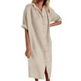 thumbnail image 2 of Shirt Dresses For Women Button Down Shirt Dress Roll Sleeve Notch Collar Loose Dress Womens Casual Linen Dress Maxi Dresses For Women, 2 of 5