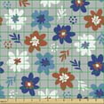 thumbnail image 2 of Ambesonne Floral Fabric by the Yard Upholstery, Retro Simplistic Flowers Art, 10 Yards, Sea Blue and Burnt Orange, 2 of 5