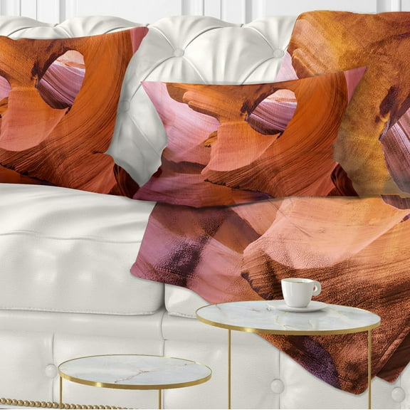 Designart Antelope Canyon Sandstone Waves - Landscape Photography Throw Pillow - 12x20