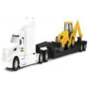 Ertl Peterbilt Model 579 Semi with Lowboy and New Holland Backhoe Loader