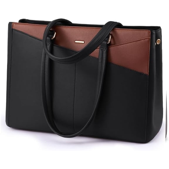 LOVEVOOK Lunch Tote Bag for Women, 3 in 1 Work Bag with Leakproof Cooler Compartment, Laptop Bag with Large Cup Holder for Office, College, Casual, Beige-black-brown