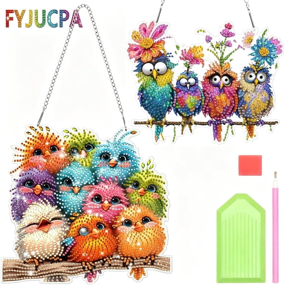 2 PCS Diamond Art Hanging Kit DIY Bird Diamond Art Painting Double Sided Diamond Art Craft Kit Easy Hanging Diamond Art Painting Diamond Art Ornament for Living Room Bedroom