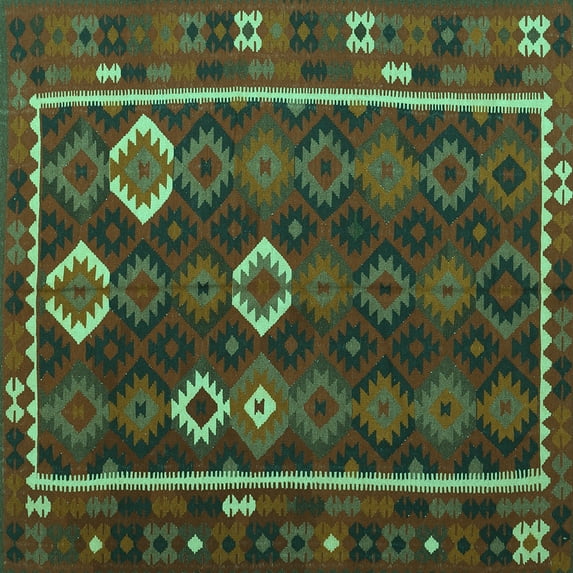 Ahgly Company Indoor Square Oriental Turquoise Blue Traditional Area Rugs, 7' Square