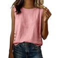 thumbnail image 5 of Women's Sleeveless Tank Tops Summer Cotton Linen Button Decor Side Slit Casual Loose Vests by Yigetop Pink M, 5 of 5