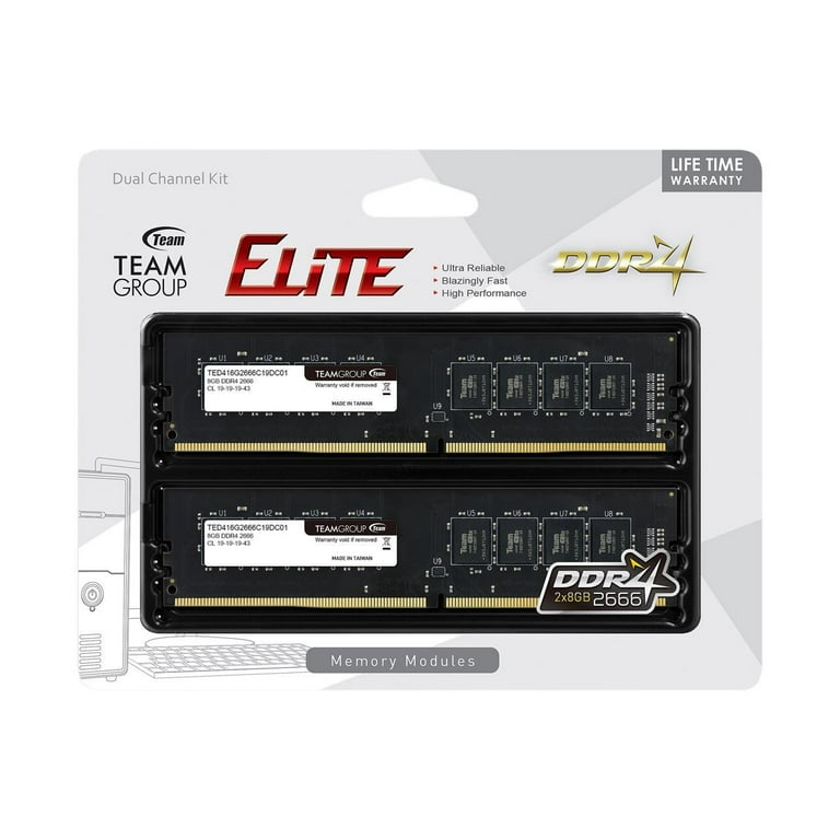 Team Elite 16GB (2 x 8GB) 288-Pin PC RAM DDR4 2666 (PC4 21300) Desktop  Memory Model TED416G2666C19DC01