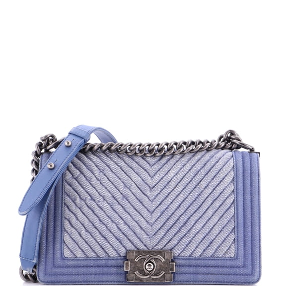 Pre-Owned Boy Flap Bag Chevron Denim Old Medium By Rebag