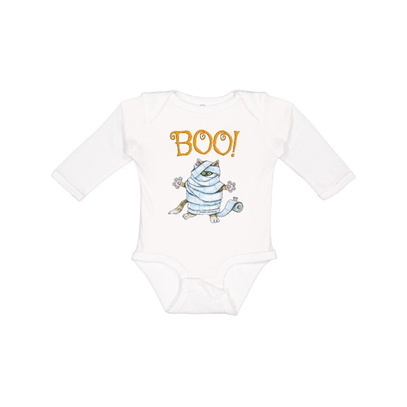 Inktastic Boo with Mummy Cat Boys or Girls Long Sleeve Baby Bodysuit