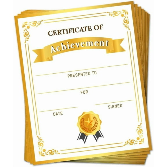 30 Golden Border Certificate of Achievement Completion Award Recognition Paper 9.8"x7.8" Blank Preschool Kindergarten Graduation Diploma Certificates Student Sports Activities Award
