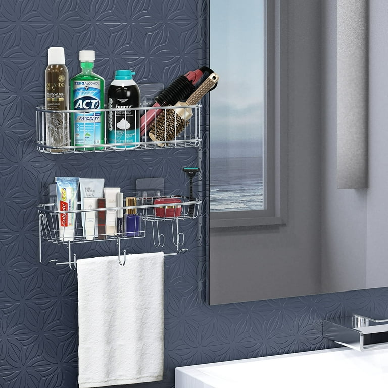 Simple Houseware Bathroom Adhesive Wall Mount Large 2-Tier Shower Caddy,  Chrome