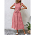 thumbnail image 2 of Women's Summer Dresses Boho Textured Fashion Maxi Dress V Neck Solid Elegant Party Casual Fit Elegant Vacation Sundress (Pink,Medium), 2 of 2