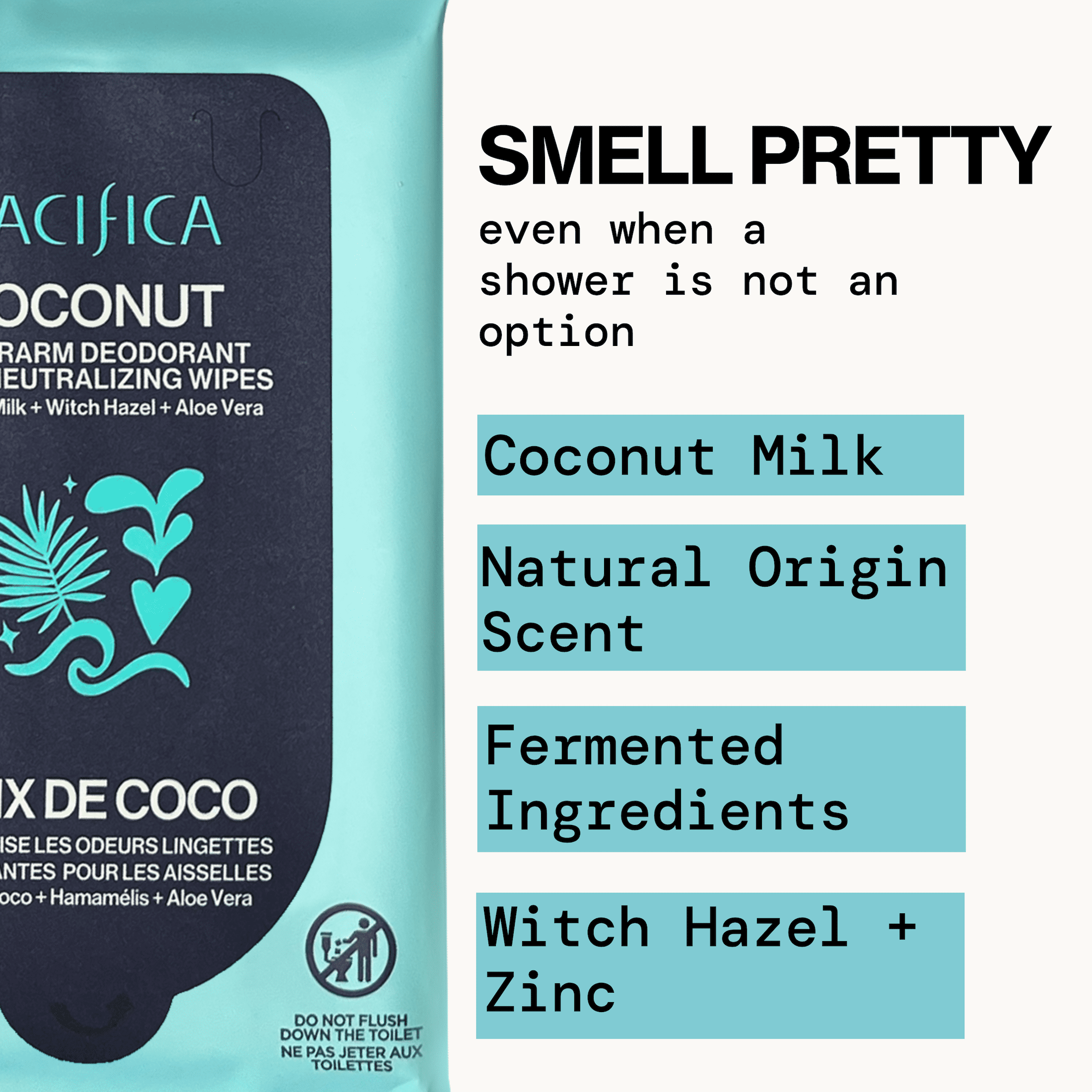 Pacifica Coconut Underarm Deodorant Odor Neutralizing Wipes 10 Count