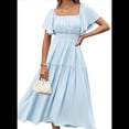 thumbnail image 1 of Vestido Informal de Verano para Mujer, de Corta, Cuello Cuadrado, Cintura Fruncida, con , Holgado, Azul XXXL, 1 of 6