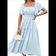 thumbnail image 1 of Vestido Informal de Verano para Mujer, de Corta, Cuello Cuadrado, Cintura Fruncida, con , Holgado, Azul XXXL, 1 of 6