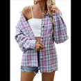 thumbnail image 1 of Camisas de Franela con Botones para Mujer, Camisas A Cuadros de Larga, Blusa Informal de Negocios. Rosa Púrpura S, 1 of 10