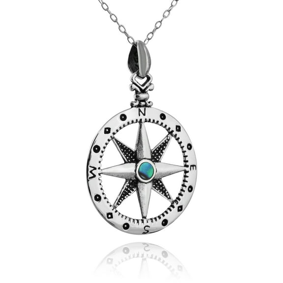 North Star Compass Necklace with Abalone