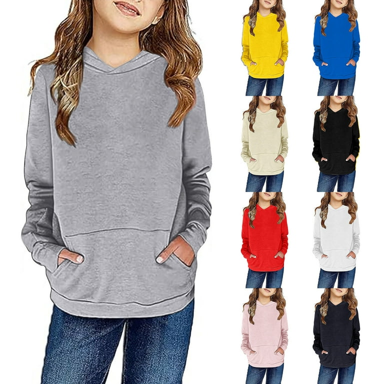 Penkiiy Kids Girls Gray Clearance 11-12 Fleece Solid Sweatshirts Pockets with Hooded Pullover Hoodies Years for Cute