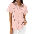 thumbnail image 2 of HongQid Womens Button Down Shirts Short Sleeve Collared Button Up Casual Blouses Loose Tops with Two Pocket, 2 of 7