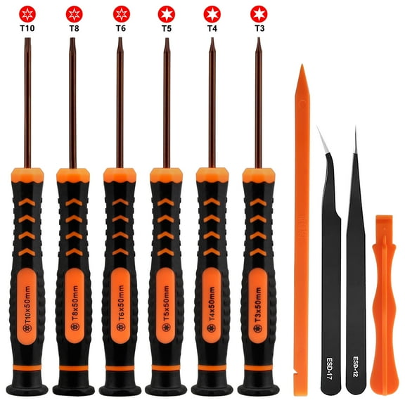 DISEN 10-in-1 Torx Screwdrivers Repair Set with Magnetic T3 T4 T5, T6/T8/T10 Torx Security Bit & Tweezers, Fit for Xbox, PS4/PS5, Macbook, Computer