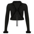 thumbnail image 1 of Suéteres tipo cárdigan de moda urbana para mujer, con cuello con ribete de piel, estilo coreano, informal, recortado, de punto, 2020, 1 of 6
