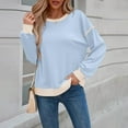 thumbnail image 4 of Duoif Womens Sweatshirt, Women's Contrast Trim Sweatshirt - Lightweight Crewneck Pullover Sweatshirt for Women Light Blue M, 4 of 9