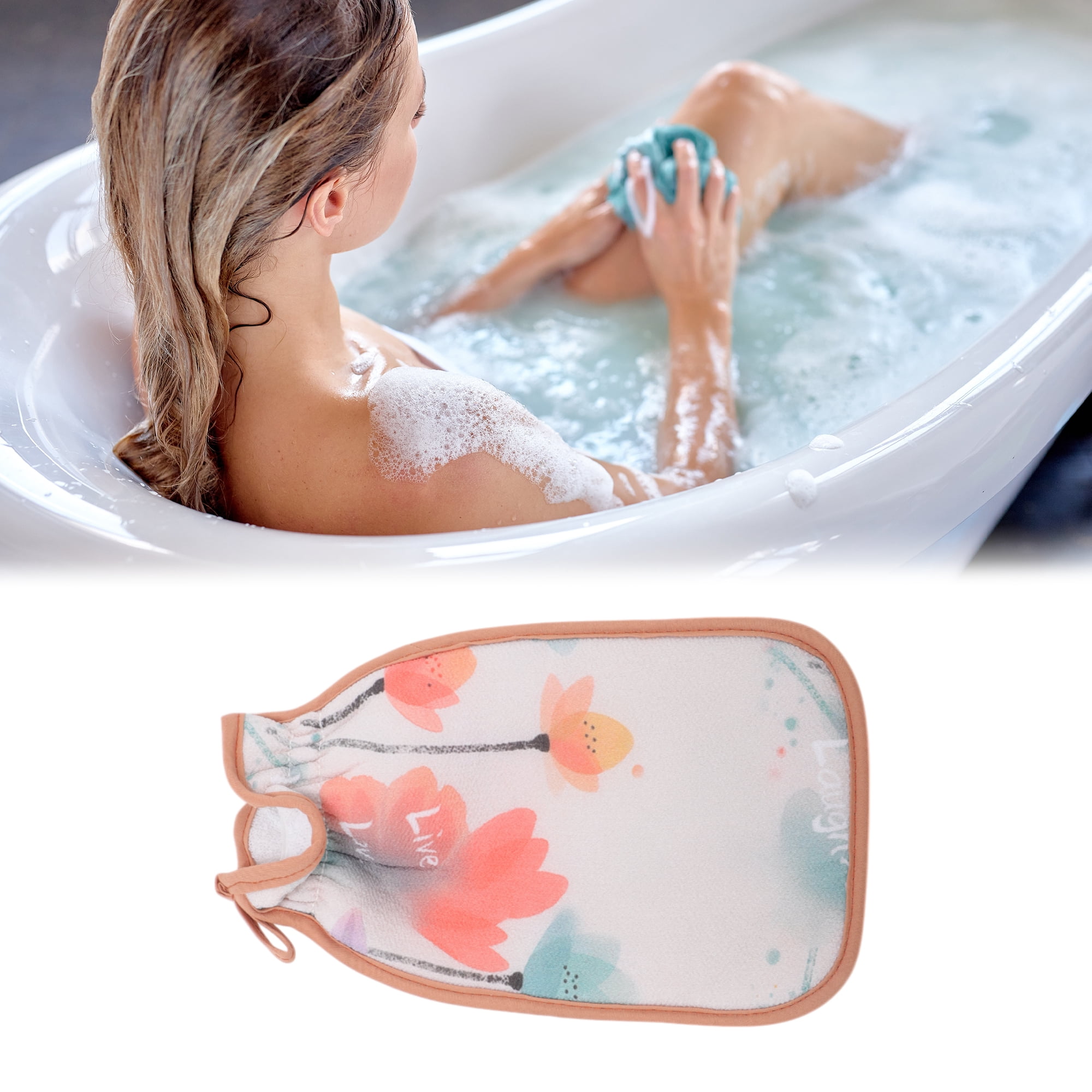 Unique Bargains Double-sided Gloves Bath Towel for bathroom 5.51"x9.45" Colorful 1 Pc Multicolor Lotus