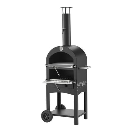 Outdoor Pizza Oven 12", Pellet Wood Fired Oven, 1000°F Pizza Maker, Removable Wheels, Wood Burning Pizza Oven for Backyard BBQ & Camping