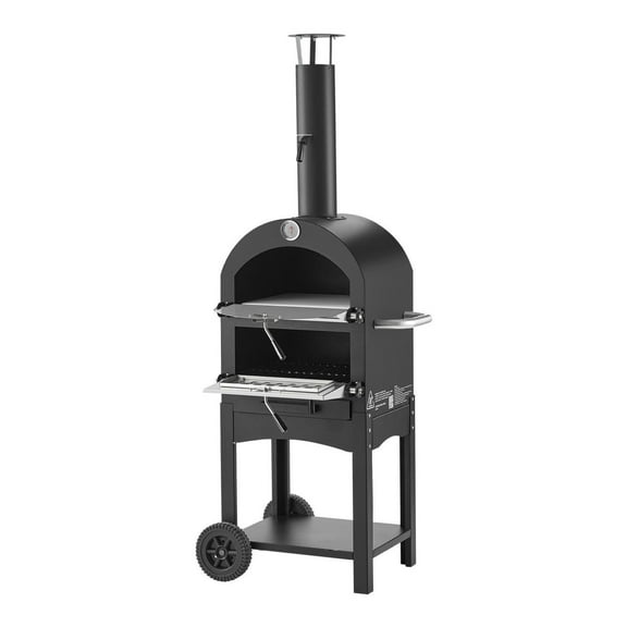 Outdoor Pizza Oven 12", Pellet Wood Fired Oven, 1000°F Pizza Maker, Removable Wheels, Wood Burning Pizza Oven for Backyard BBQ & Camping