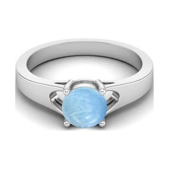 925 Sterling Silver 6mm Round Shape Larimar Solitaire Valentines Day Gifts Ring for Women