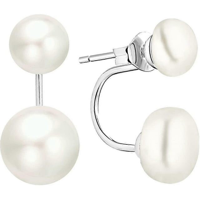 Fong Fong Women's Double Pearl Earrings 25 Sterling Silver Double Pearl Earring Pearl Front Back Freshwater Cultured Pearl 7mm/9mm Stud Earrings