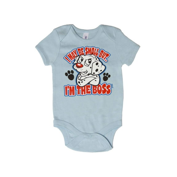 I May Be Small But I'm The Boss Dalmation Bodysuit, Baby Blue 12 months