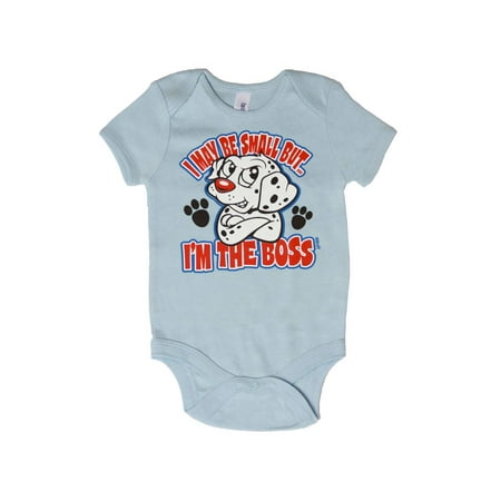 

I May Be Small But I m The Boss Dalmation Bodysuit Baby Blue 12 months