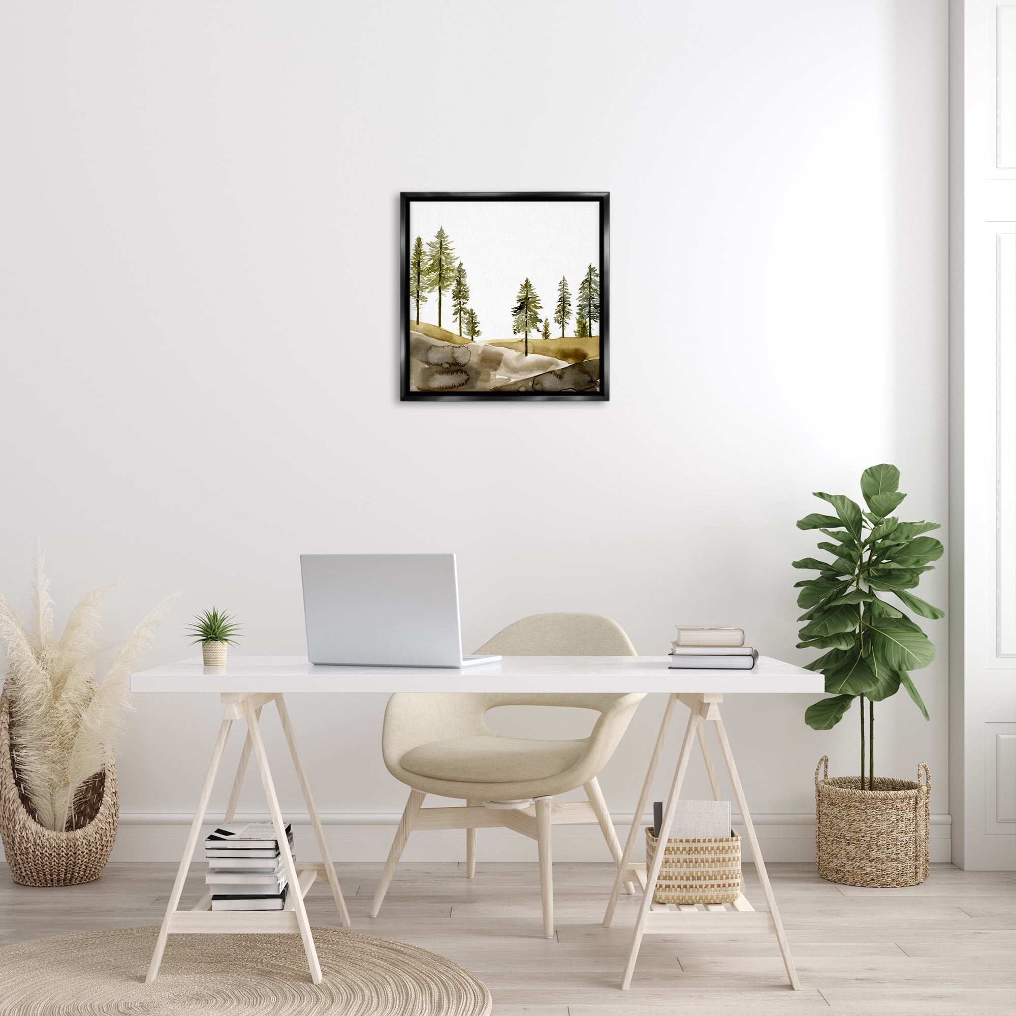 Stupell Industries Pine Tree Forest Watercolor Landscape Painting Black Floater Framed Canvas Art Print Wall Art, 25 x 25