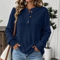 thumbnail image 2 of Sweaters for Women Zaewscy Women's Henley Neck Button Ribbed Knit Long Sleeve Loose Pullover Sweater Navy L, 2 of 8