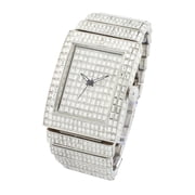 Luxury Iced Out Round watch or Bling-ed Out Baguette-Cut Rectangular Watch with Crystal Diamond watch Pave Design (ST10627 Silver)