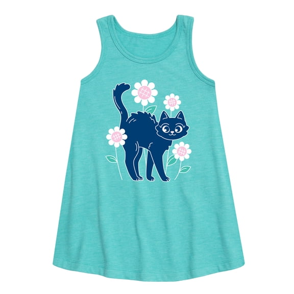 Instant Message - Cat And Flowers - Toddler and Youth Girls A-line Dress